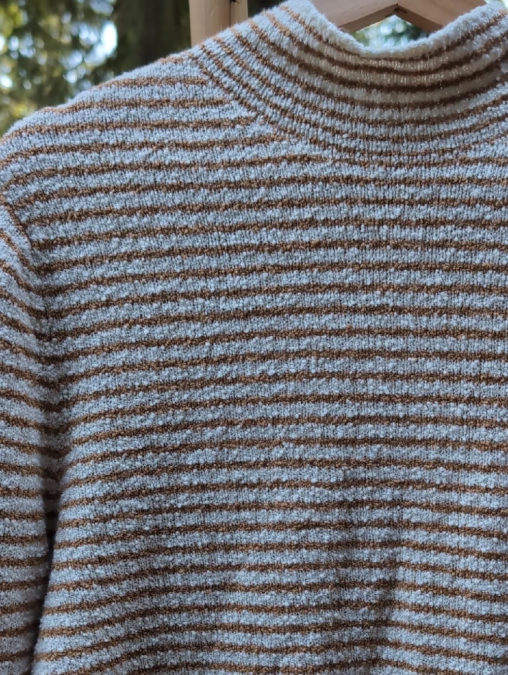 J. Crew Cream and Tan Brown Striped Mock Neck Sweater